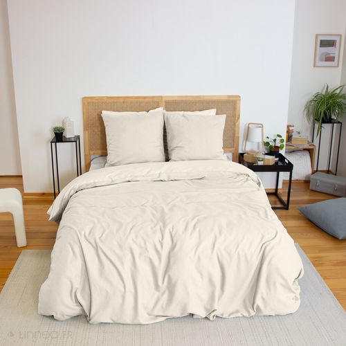 Parure De Lit 3 Pièces 240x220 Cm Microfibre Sensation Flanelle Beige