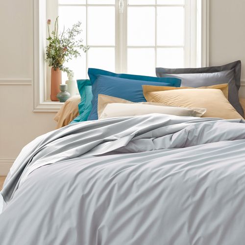 Drap Housse 200x200 Cm Bonnet 40 Cm Percale De Coton Passion Percale Gris Nuage