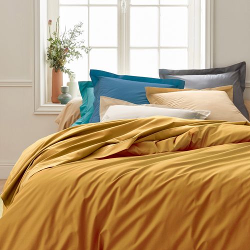 Drap Housse 200x200 Cm Bonnet 40 Cm Percale De Coton Passion Percale Jaune Ambre