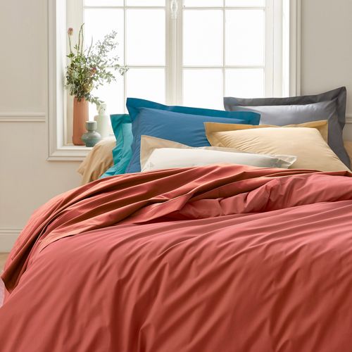 Drap Housse 180x200 Cm Bonnet 30 Cm Percale De Coton Passion Percale Rouge Acajou
