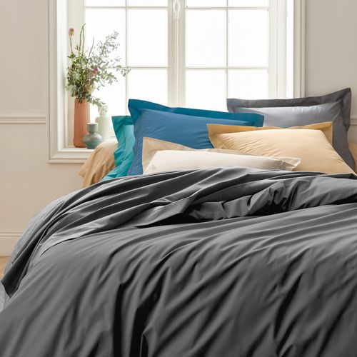 Drap Housse 120x200 Cm Bonnet 30 Cm Percale De Coton Passion Percale Gris Anthracite