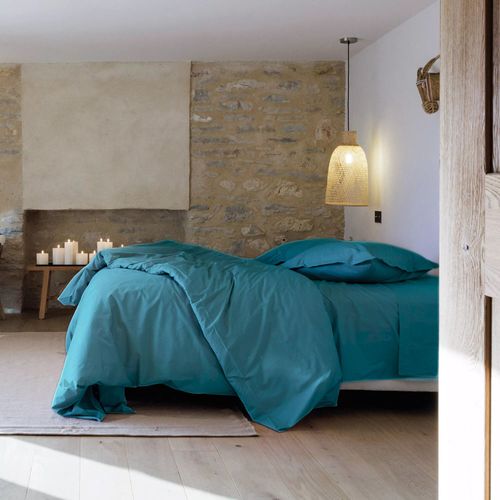 Taie De Traversin 43x190 Cm Percale De Coton Manoir Bleu Lagon