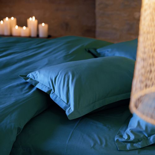 Drap Plat 180x290 Cm Percale De Coton Manoir Bleu Lagon