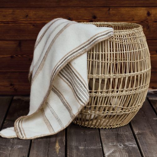 Plaid Laine Mélangée Et Mohair 120x180 Cm Bayonne Bayadère Beige Naturel/caramel