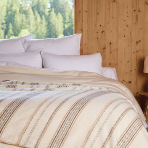 Plaid Laine Mélangée Et Mohair 120x180 Cm Bayonne Bayadère Beige Naturel/caramel