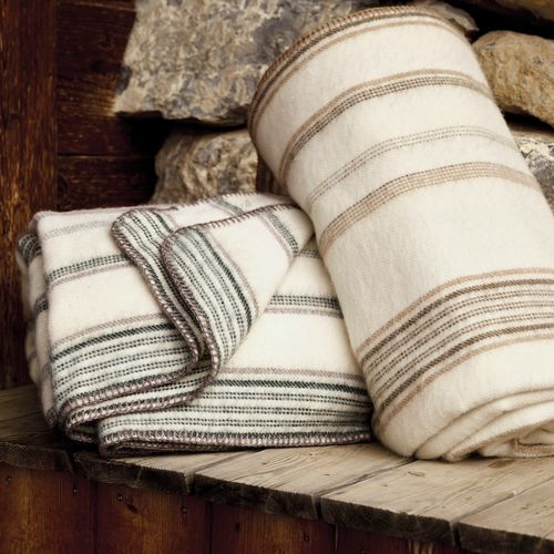 Plaid Laine Mélangée Et Mohair 120x180 Cm Bayonne Bayadère Beige Naturel/caramel