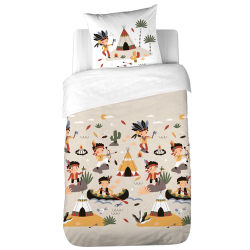 Parure De Lit Enfant Bi Histoire 140x200 Cm Ptit Aigle et Ptit Pirate Pur Coton Bci Mig Multicolore