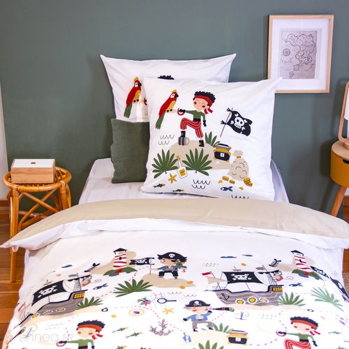 Parure De Lit Enfant Bi Histoire 140x200 Cm Ptit Aigle et Ptit Pirate Pur Coton Bci Mig Multicolore