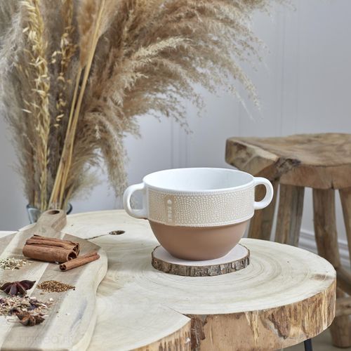 Lot De 2 Bols Avec Anses 50 Cl 100% Céramique Romane Terracotta