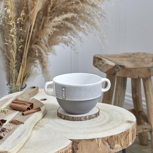 Lot De 2 Bols Avec Anses 50 Cl 100% Céramique Romane Gris Foncé