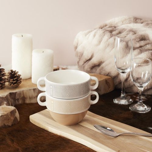 Lot De 2 Bols Avec Anses 50 Cl 100% Céramique Romane Gris Foncé