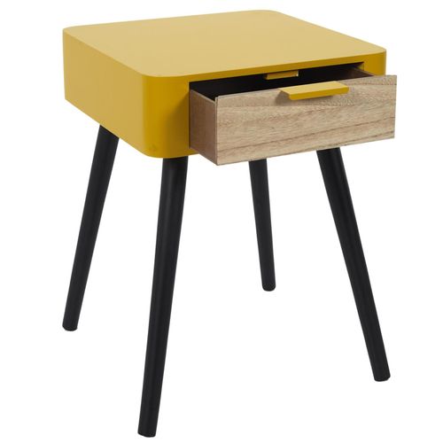 Table De Chevet 1 Tiroir En Bois Collection Shirel Jaune Moutarde
