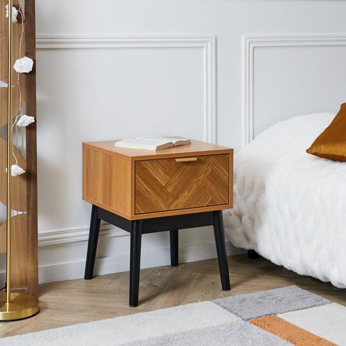 Table De Chevet 1 Tiroir En Bois Collection Lumina Marron Bois