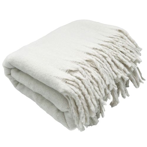 Plaid Aspect Mohair 100% Polyester Recyclé 70x180 Cm Hygge Blanc Neige