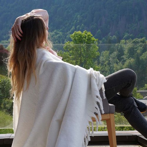 Plaid Aspect Mohair 100% Polyester Recyclé 70x180 Cm Hygge Blanc Neige