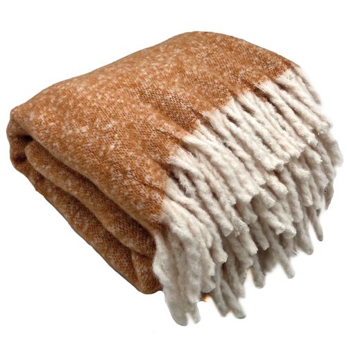 Plaid Aspect Mohair 100% Polyester Recyclé 70x180 Cm Hygge Marron Caramel