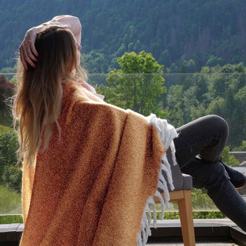 Plaid Aspect Mohair 100% Polyester Recyclé 70x180 Cm Hygge Marron Caramel