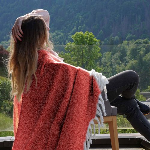 Plaid Aspect Mohair 100% Polyester Recyclé 70x180 Cm Hygge Rouge Vermillon