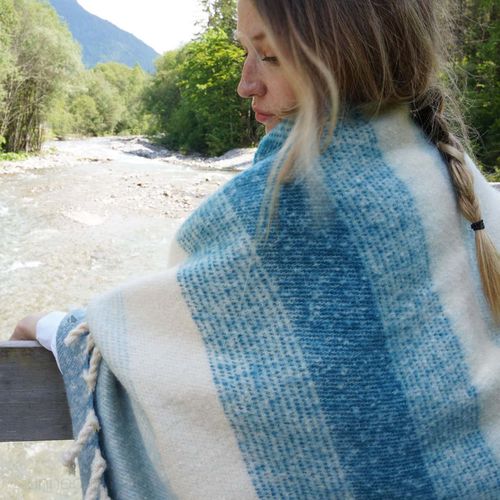 Plaid Aspect Mohair 100% Polyester Recyclé 130x180 Cm Hygge Rayé Bleu