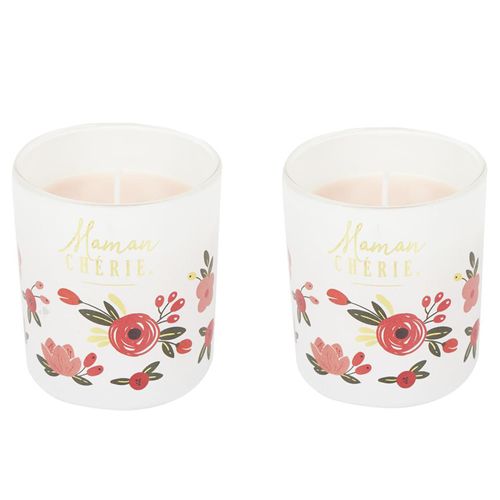 Coffret Cadeau 2 Bougies Parfumées Senteur Rose Maman Cherie Rose