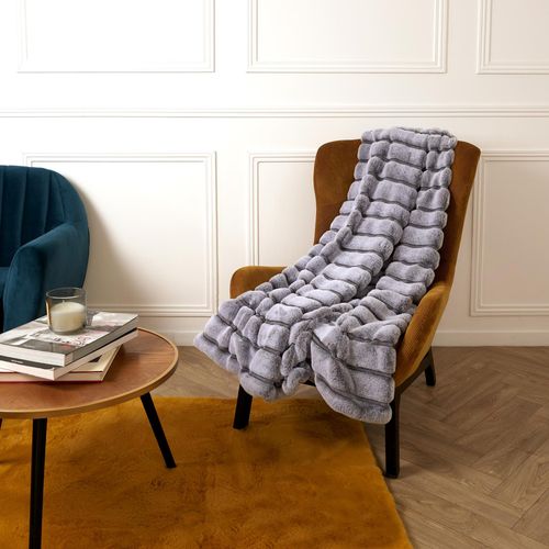 Plaid En Fausse Fourrure Collection Samuel 120x150 Cm à Rayures Gris