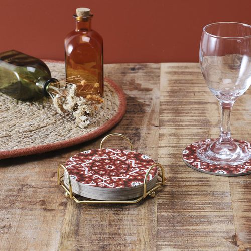 Lot De 6 Dessous De Verre En Bois Avec Son Support En Métal 10 Cm Medina Marron