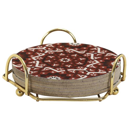 Lot De 6 Dessous De Verre En Bois Avec Son Support En Métal 10 Cm Medina Marron