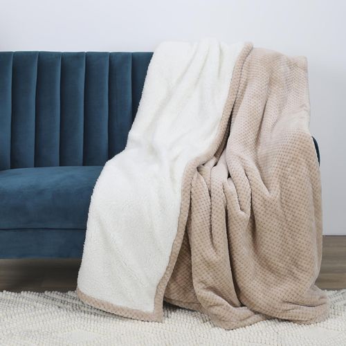 Plaid XXL Nid D'abeille Et Sherpa Collection Alexian 180x220 Cm Beige