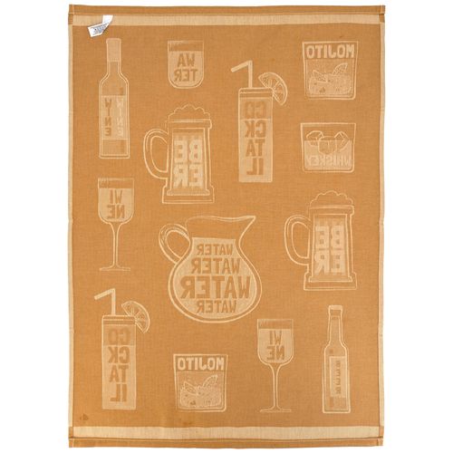 Lot De 2 Torchons De Cuisine Toile Drink 50x70 Cm Jaune Moutarde