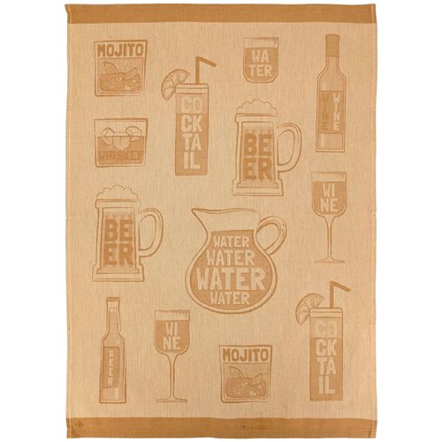 Lot De 2 Torchons De Cuisine Toile Drink 50x70 Cm Jaune Moutarde