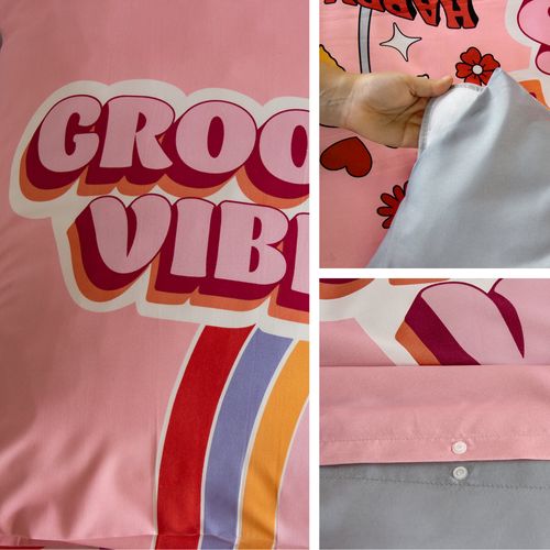 Parure De Lit Enfant Groovy Vibes 140x200 Cm En Microfibre Rose 2 Pièces