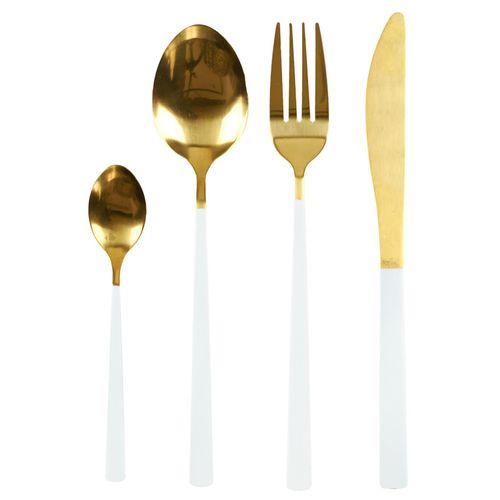 Ménagère En Acier Inoxydable 16 Couverts Eclat D'or Blanc Et Doré