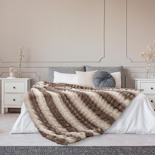 Plaid Fausse Fourrure Luxury 140x200 Cm Bicolore Blanc Et Marron