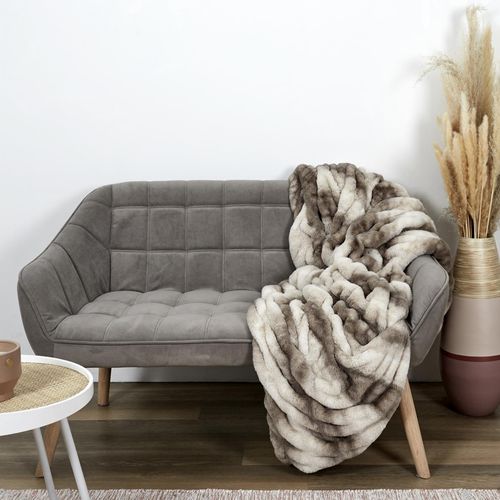 Plaid Fausse Fourrure Luxury 140x200 Cm Bicolore Blanc Et Marron