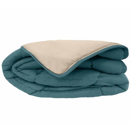 Couette Hiver 140x200 Cm Cocoon Bicolore Bleu Paon/galet Garnissage Fibre Polyester 400g/m2