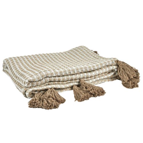 Plaid Nid D'abeille Et Pompom Collection Suzanna 125x150 Cm Beige Et Taupe