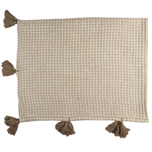 Plaid Nid D'abeille Et Pompom Collection Suzanna 125x150 Cm Beige Et Taupe