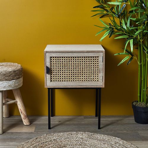 Table De Chevet 1 Tiroir En Bois Collection Cannage Coloris Marron