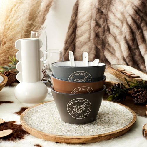 Bol En Relief En Grès 50 Cl Collection Tricot Et Saveurs Marron