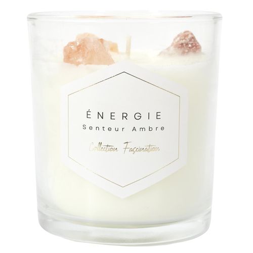 Bougie Parfumée Avec Pierres 35h Fascination à La Cire De Paraffine Senteur Ambre
