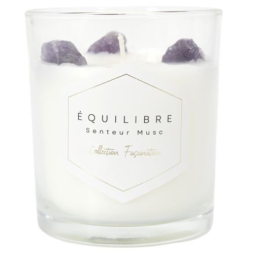 Bougie Parfumée Avec Pierres 35h Fascination à La Cire De Paraffine Senteur Musc