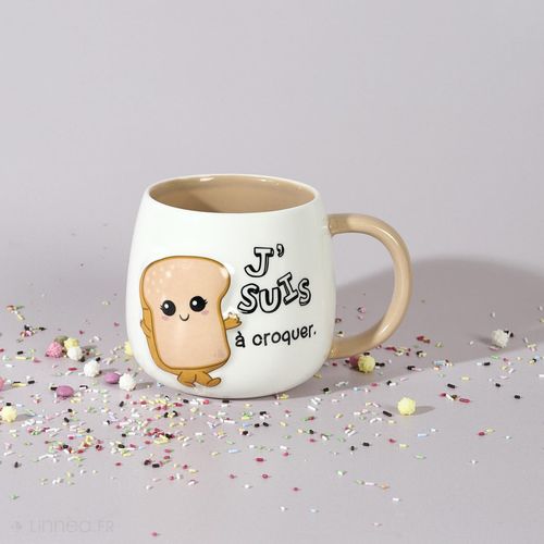Mug En Céramique à Relief Breakfast 40 Cl Modèle "j'suis à Croquer" Marron