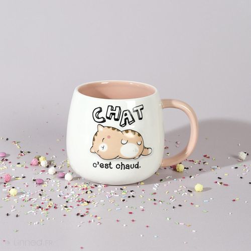 Mug En Céramique à Relief Breakfast 40 Cl Modèle "chat C'est Chaud" Marron