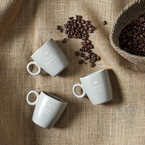 Lot De 3 Mugs En Grès Avec Message Collection Minimalist Beige