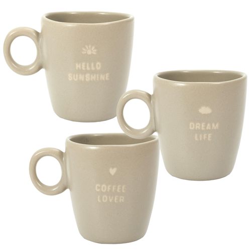 Lot De 3 Mugs En Grès Avec Message Collection Minimalist Beige