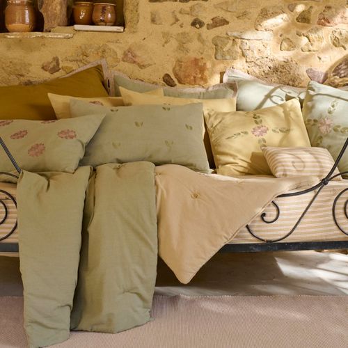 Housse De Coussin 50% Lin 50% Coton 45x45 Cm Leonie Jaune Jasmin Broderie Bouquet