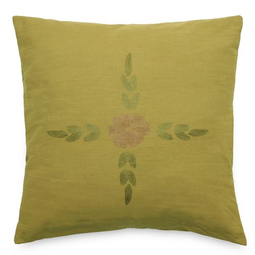 Housse De Coussin 50% Lin 50% Coton 45x45 Cm Leonie Jaune Jasmin Broderie Bouquet