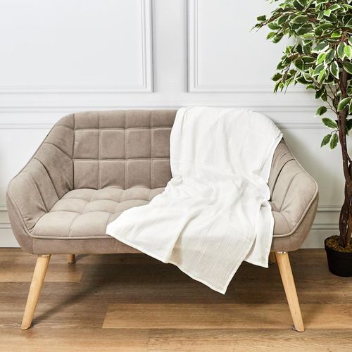 Plaid 120x150 Cm Collection Eclosion Gaze De Coton Blanc Craie