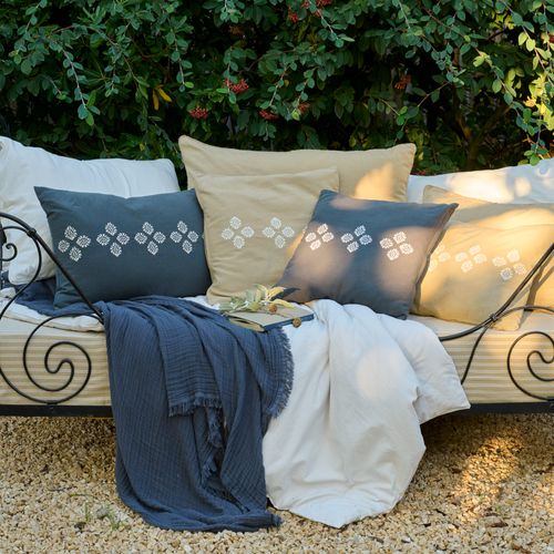 Housse De Coussin Pur Coton Teint Lavé 40x60 Cm Bandanas Noir Caviar