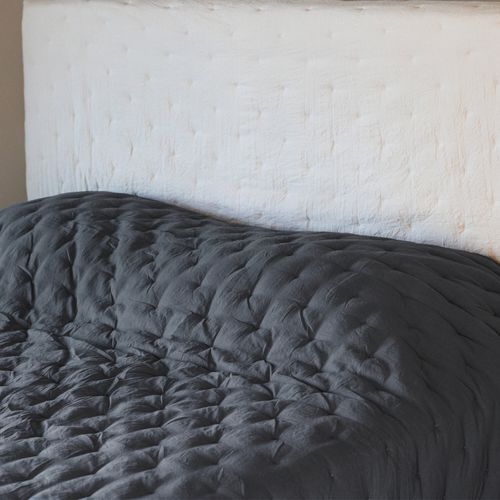 Couvre-lit 220x240 Cm Celeste Velours Piquage Points Brodés Noir Caviar